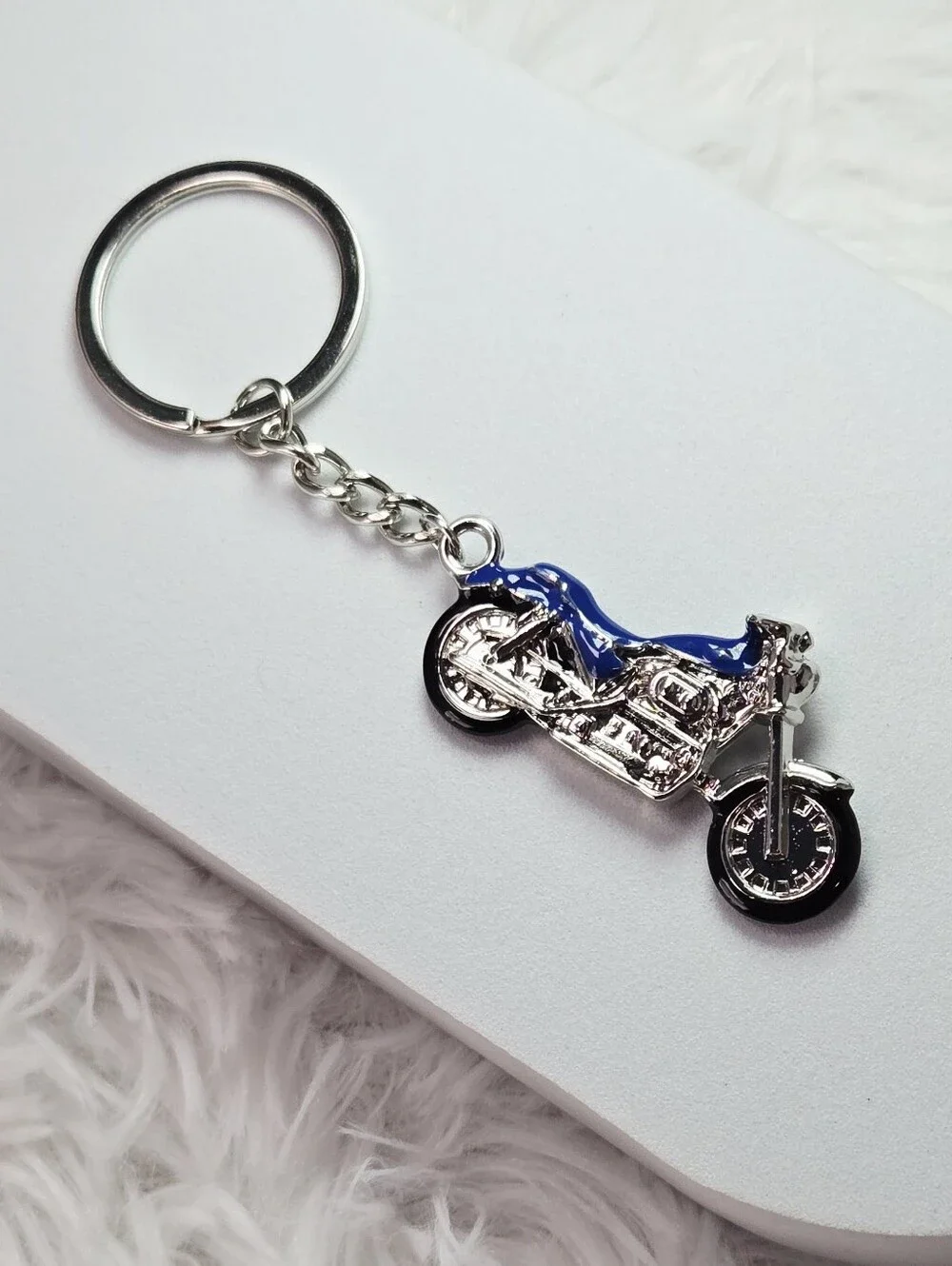Blue Motorcycle Keychain Harley Sportster Style Biker Key Ring Gift Accessory